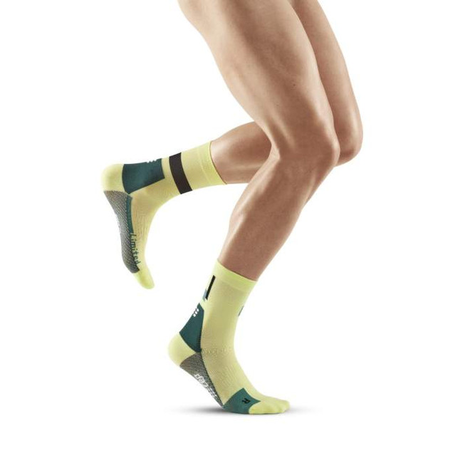 Męskie skarpety kompresyjne sportowe CEP The Run Limited krótkie limonkowe - kolekcja limitowana