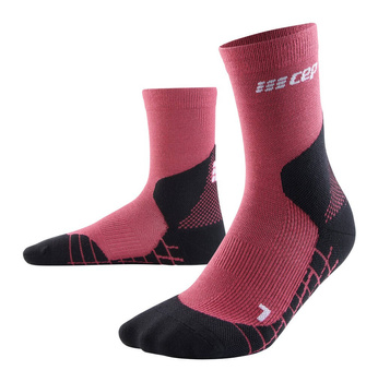 Damskie skarpety kompresyjne trekkingowe CEP z wełną Hiking Light Merino krótkie różowe