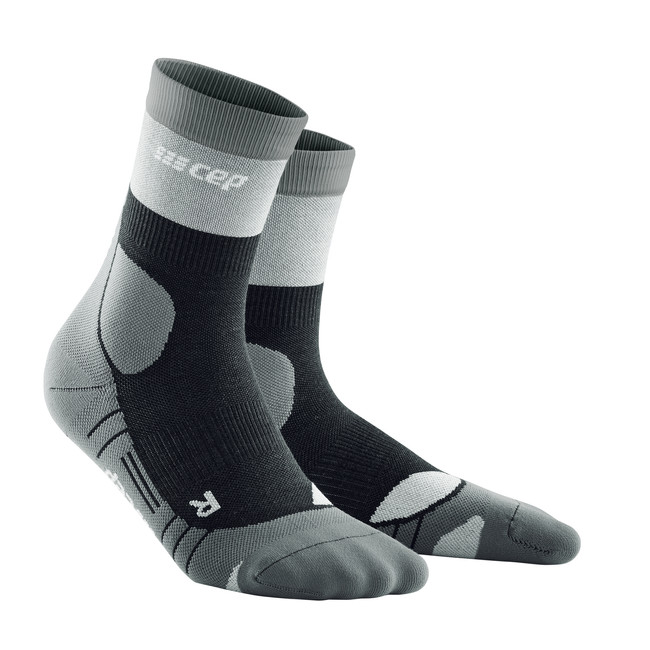 Damskie skarpety kompresyjne trekkingowe CEP z wełną Hiking Light Merino krótkie szare