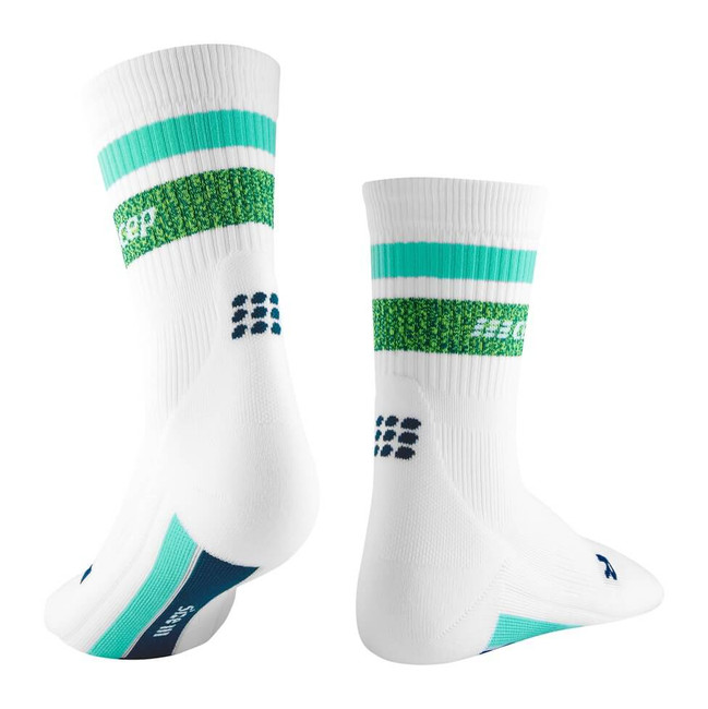 Męskie skarpety kompresyjne sportowe CEP Miami Vibes 80's krótkie z zielono-miętowymi paskami - limitowana edycja