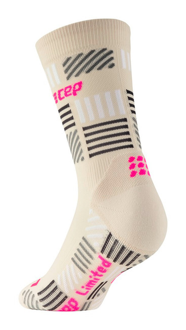 Damskie skarpety kompresyjne sportowe CEP The Run Limited 2024.2 krótkie beżowe z szarymi paskami