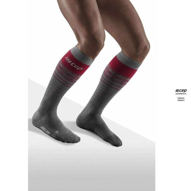 Męskie skarpety kompresyjne sportowe CEP Ski Thermo Merino wysokie szare