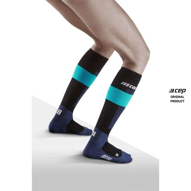Damskie skarpety kompresyjne sportowe CEP Ski Merino wysokie niebieskie