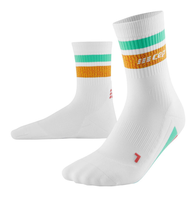 Męskie skarpety kompresyjne sportowe CEP Miami Vibes 80's krótkie z pomarańczowo-miętowymi paskami - limitowana edycja