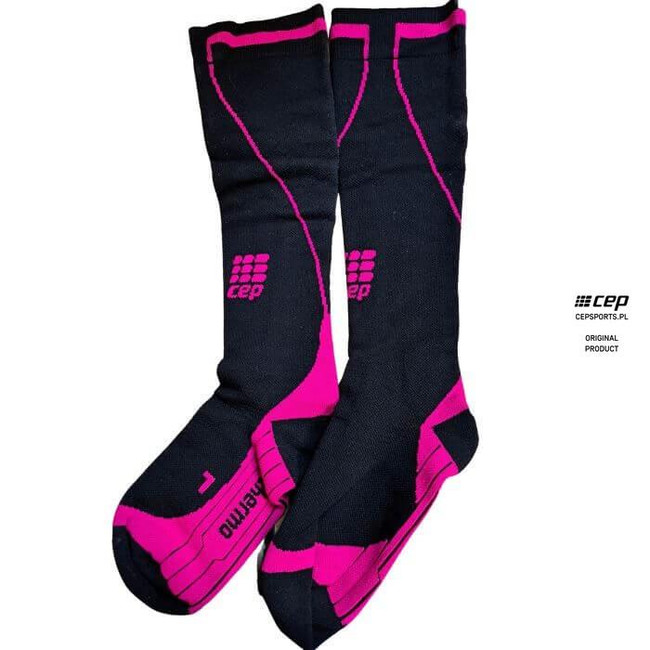 Damskie skarpety kompresyjne sportowe CEP Wintersport wysokie różowe