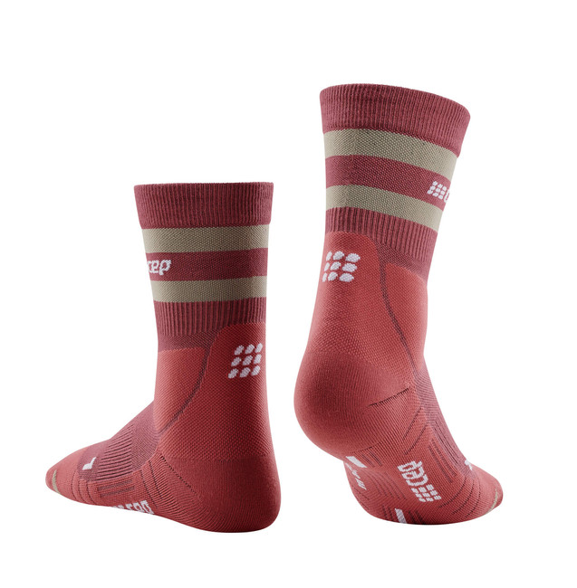 Damskie skarpety kompresyjne trekkingowe CEP z wełną merino Hiking 80's krótkie czerwone
