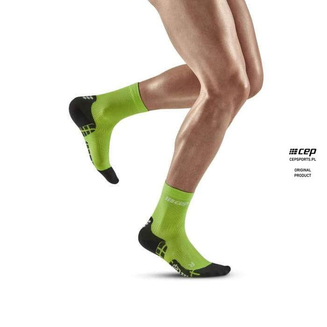 Męskie skarpety kompresyjne sportowe CEP Ultralight krótkie limonkowe