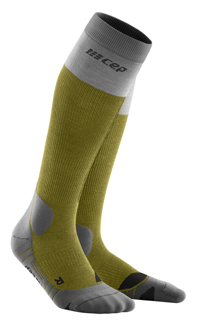 Męskie skarpety kompresyjne trekkingowe CEP z wełną Hiking Light Merino wysokie oliwkowe