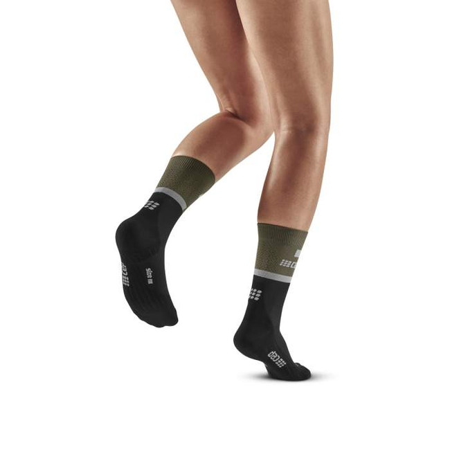 Damskie skarpety kompresyjne sportowe CEP The Run 4.0 krótkie oliwkowe