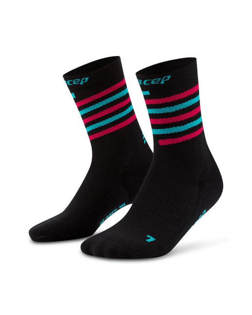 Męskie skarpety kompresyjne krótkie CEP The Spiral Run Limited 2024 czarne w czerwono-niebieskie paski