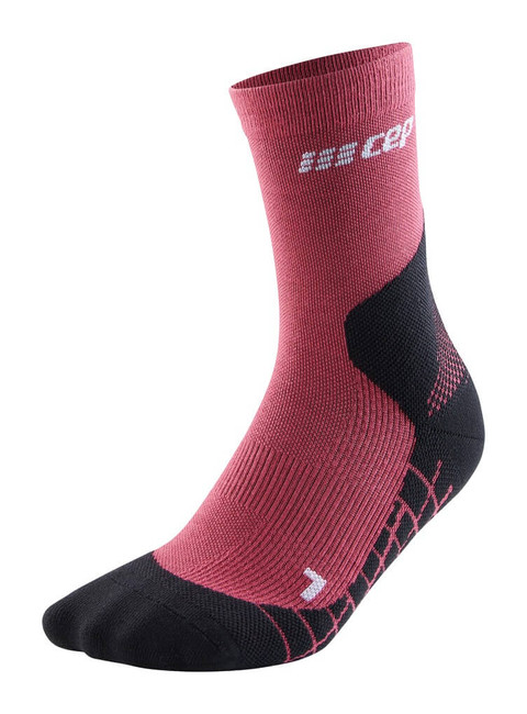 Damskie skarpety kompresyjne trekkingowe CEP z wełną Hiking Light Merino krótkie różowe