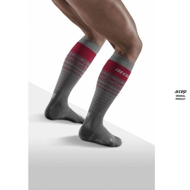 Męskie skarpety kompresyjne sportowe CEP Ski Thermo Merino wysokie szare