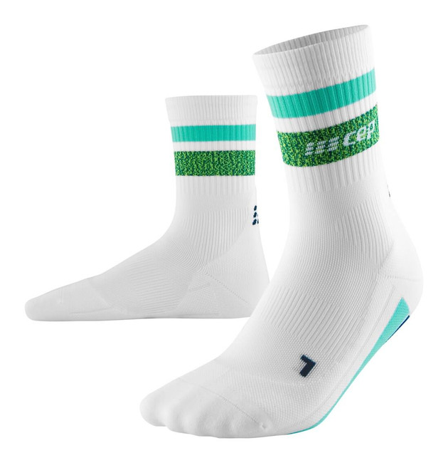 Męskie skarpety kompresyjne sportowe CEP Miami Vibes 80's krótkie z zielono-miętowymi paskami - limitowana edycja