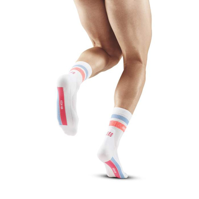 Męskie skarpety kompresyjne sportowe CEP Miami Vibes 80's krótkie z czerwono-niebieskimi paskami - limitowana edycja