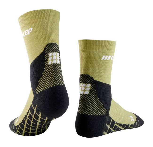 Męskie skarpety kompresyjne trekkingowe CEP z wełną Hiking Light Merino krótkie oliwkowe