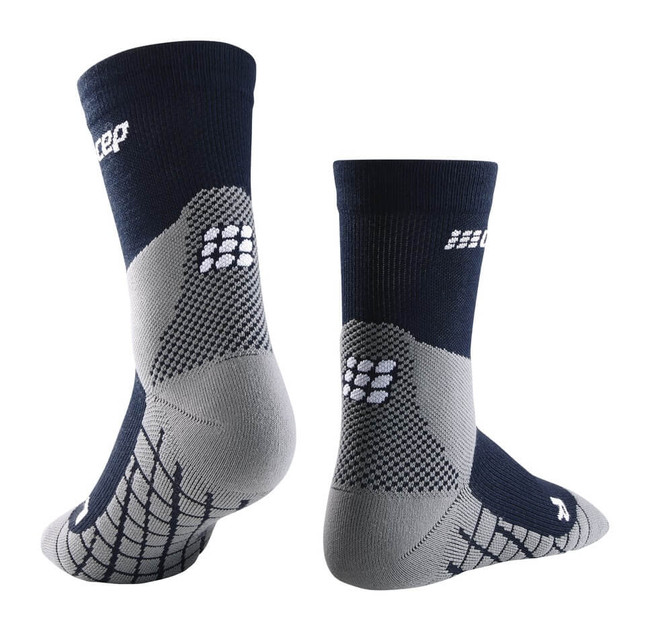 Damskie skarpety kompresyjne trekkingowe CEP z wełną Hiking Light Merino krótkie niebieske