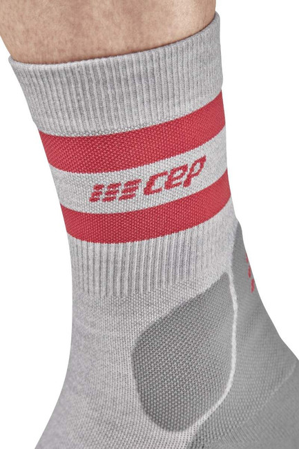 Damskie skarpety kompresyjne trekkingowe z wełną merino hiking 80's CEP krótkie szaro-czerwone