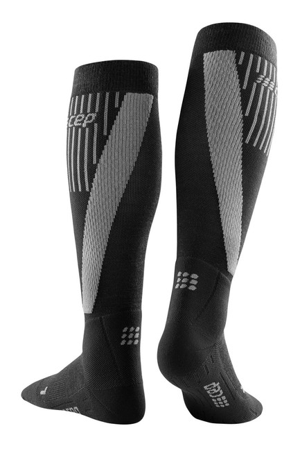 Męskie skarpety kompresyjne sportowe zimowe CEP z wełną merynosów wysokie czarne