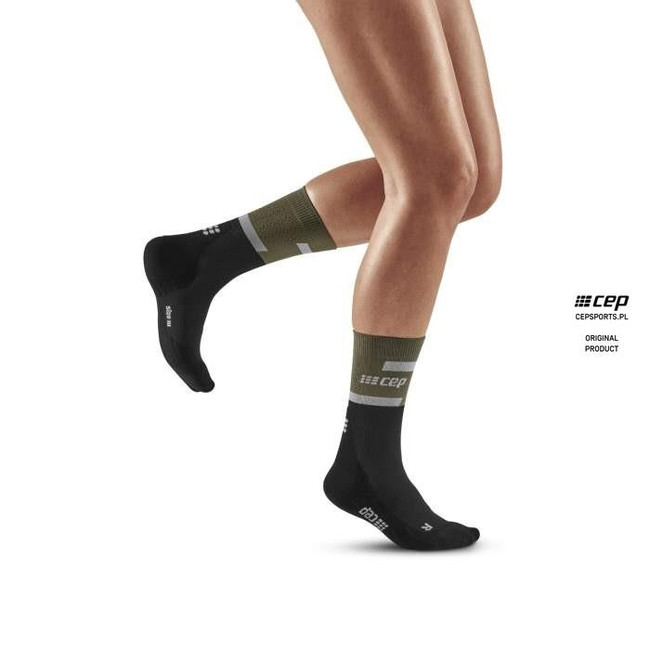 Damskie skarpety kompresyjne sportowe CEP The Run 4.0 krótkie oliwkowe