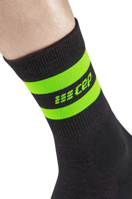 Damskie skarpety kompresyjne trekkingowe z wełną merino hiking 80's CEP krótkie czarno-zielone