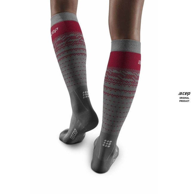 Damskie skarpety kompresyjne sportowe CEP Ski Thermo Merino wysokie szare