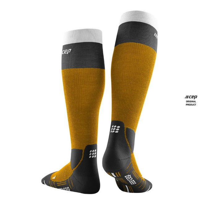 Męskie skarpety kompresyjne trekkingowe CEP z wełną Hiking Light Merino wysokie żółte