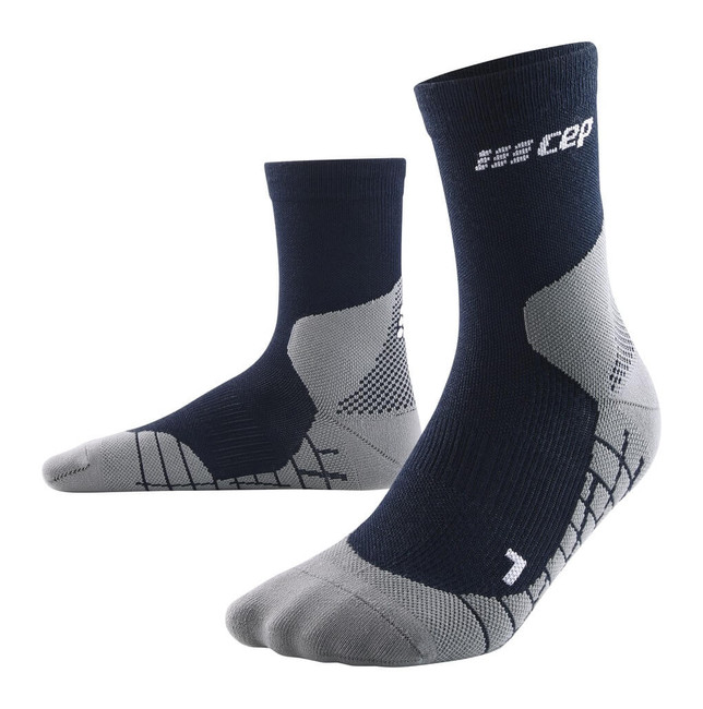 Damskie skarpety kompresyjne trekkingowe CEP z wełną Hiking Light Merino krótkie niebieske