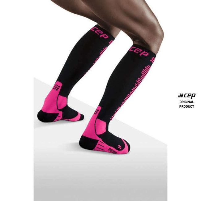 Damskie skarpety kompresyjne sportowe CEP Ski Merino wysokie różowe