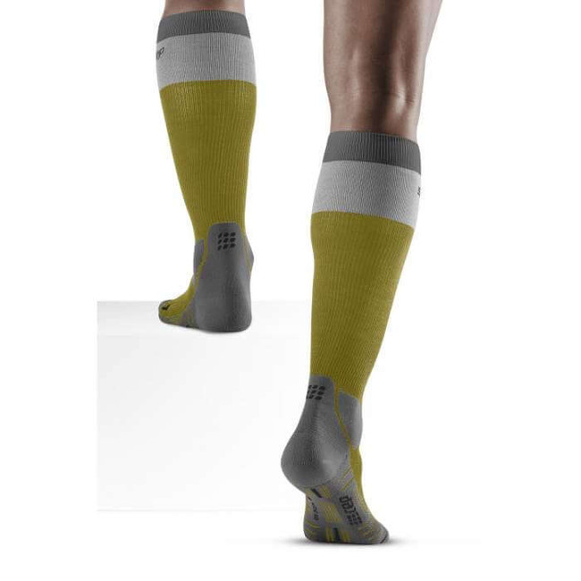 Męskie skarpety kompresyjne trekkingowe CEP z wełną Hiking Light Merino wysokie oliwkowe