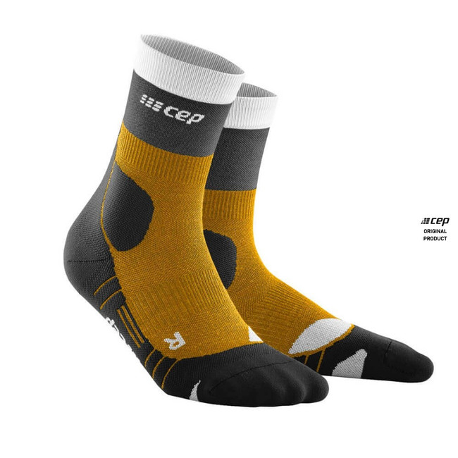 Damskie skarpety kompresyjne trekkingowe CEP z wełną Hiking Light Merino krótkie żółte