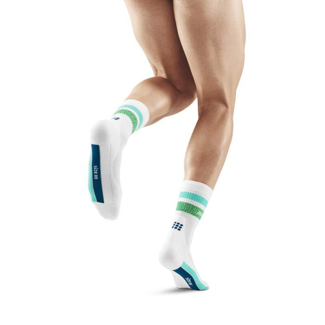 Męskie skarpety kompresyjne sportowe CEP Miami Vibes 80's krótkie z zielono-miętowymi paskami - limitowana edycja