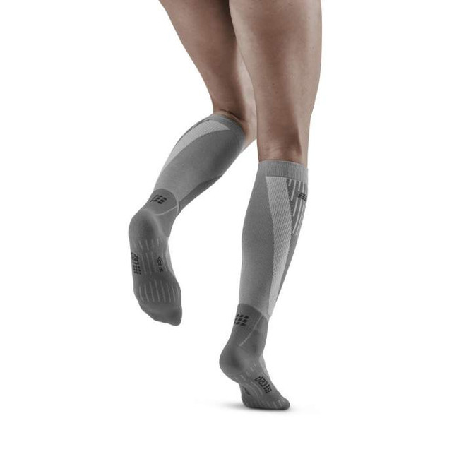 Damskie skarpety kompresyjne sportowe zimowe CEP z wełną merynosów wysokie szare