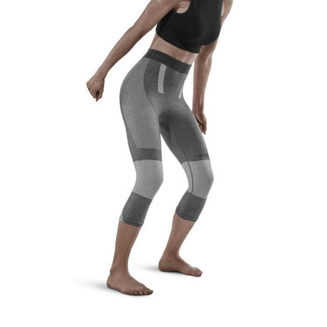 Damskie zimowe legginsy sportowe 3/4 nogawki CEP szare 