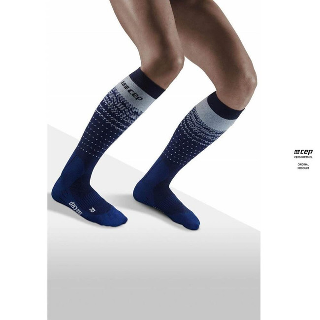 Damskie skarpety kompresyjne sportowe CEP Ski Thermo Merino wysokie granatowe