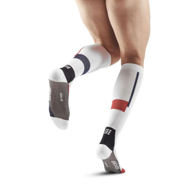 Męskie skarpety kompresyjne sportowe CEP The Run Limited wysokie białe - kolekcja limitowana
