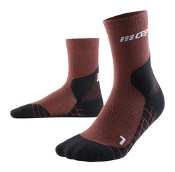 Męskie skarpety kompresyjne trekkingowe CEP z wełną Hiking Light Merino krótkie brązowe