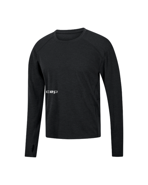 Męski longsleeve bluzka sportowa z wełny merino na zimę Core Run CEP czarna