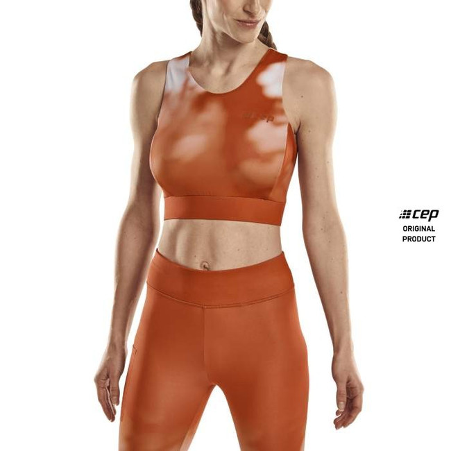 Damski  Crop Top sportowy do biegania CEP limitowana kolekcja Bloom pormarańćzowy