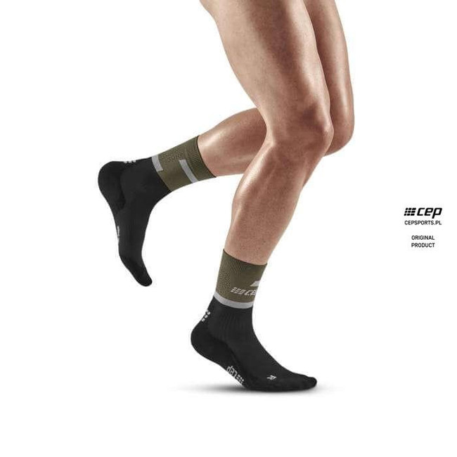Męskie skarpety kompresyjne sportowe CEP The Run 4.0 krótkie oliwkowe