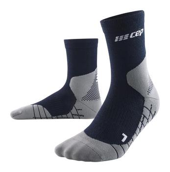 Męskie skarpety kompresyjne trekkingowe CEP z wełną Hiking Light Merino krótkie niebieskie
