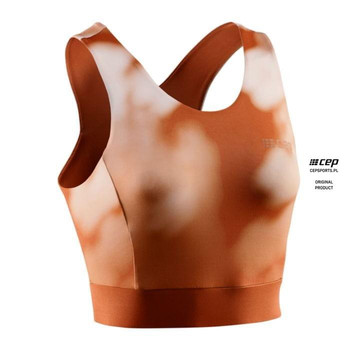 Damski Crop Top sportowy do biegania CEP limitowana kolekcja Bloom pormarańćzowy