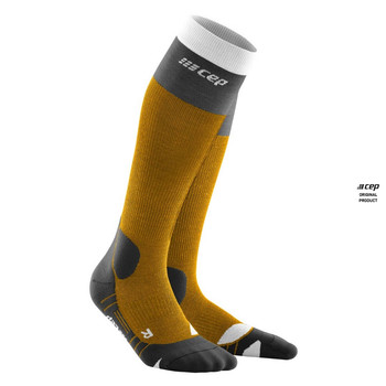 Damskie skarpety kompresyjne trekkingowe CEP z wełną Hiking Light Merino wysokie żółte